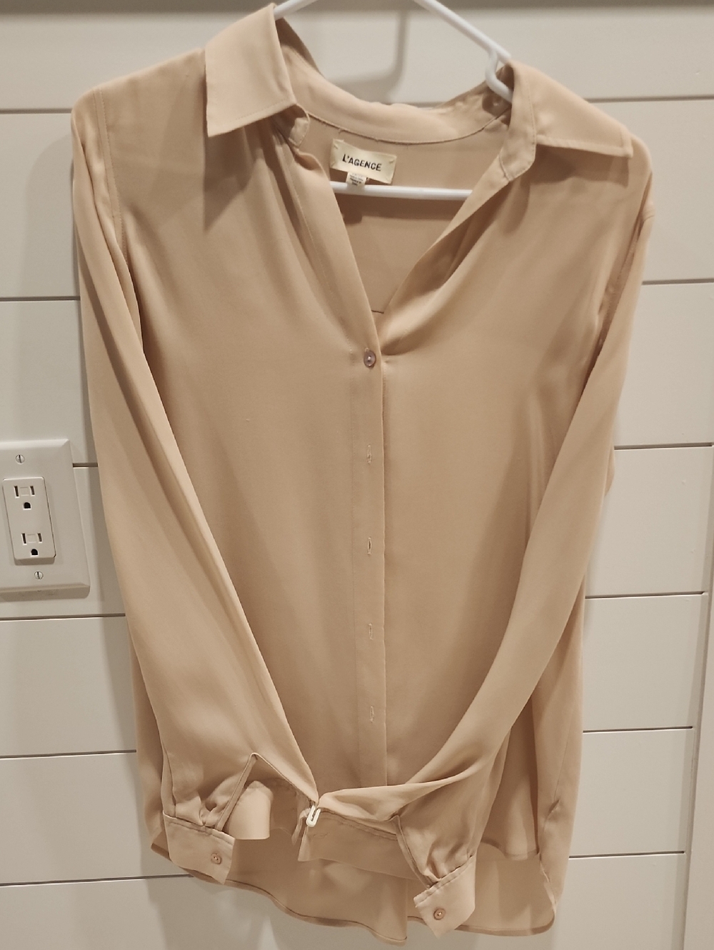 L'AGENCE Beige Button-Front Silk Blouse